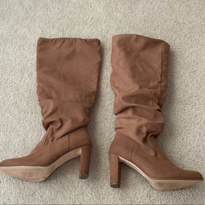 Camel Slouchy Heeled Boots WIDE CALF